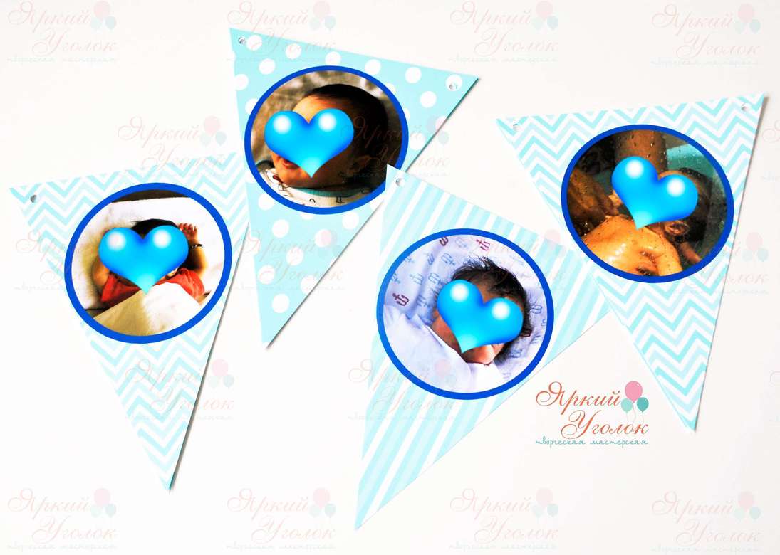 Фотогирлянда флажки треугольные голубые