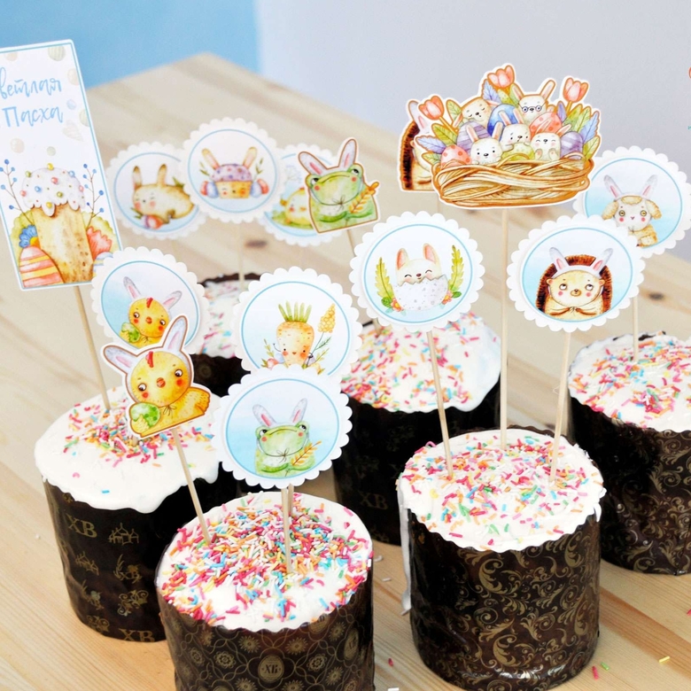 Мини топперы многослойные и напечатанные "Пасхальные"