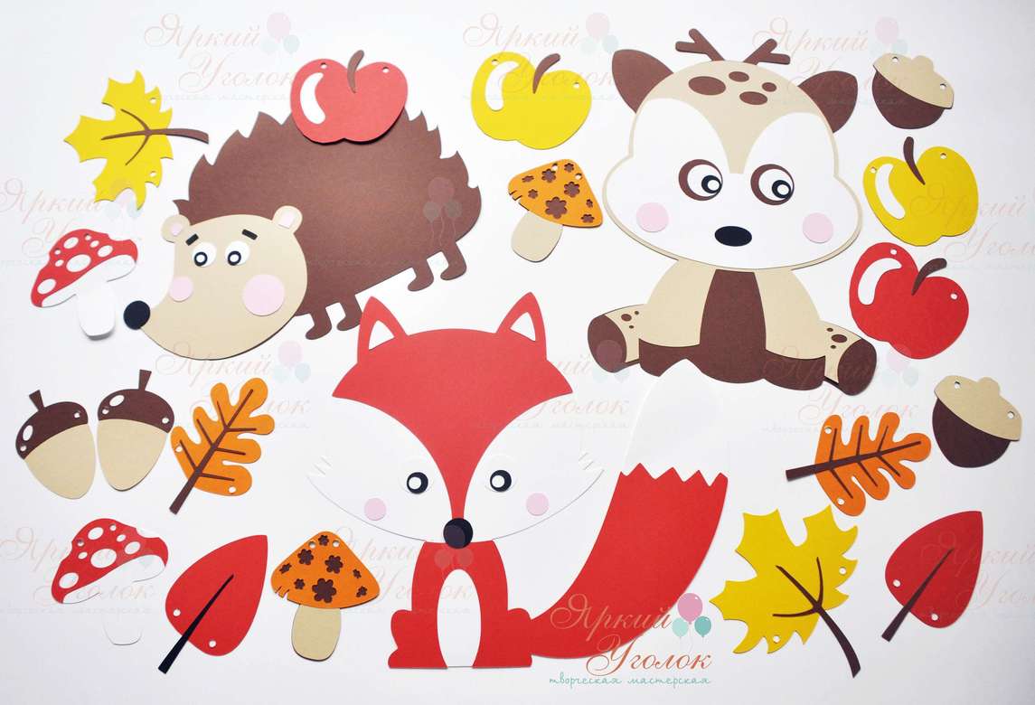 Картинки яркие "Лесные животные" для декора из отдельных элементов