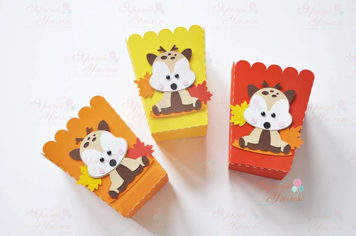 Стаканчики для сладостей или попкорна с объемным декором "Лесные животные"