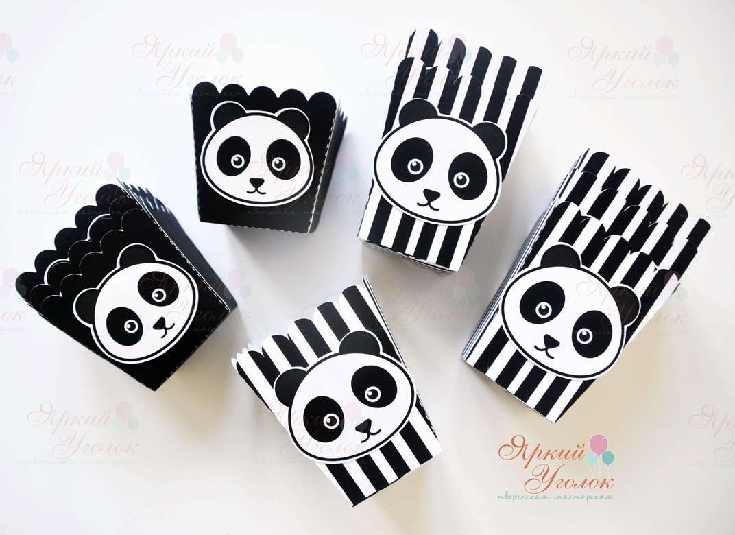 Стаканчики для сладостей или попкорна с напечатанным декором "Панды"