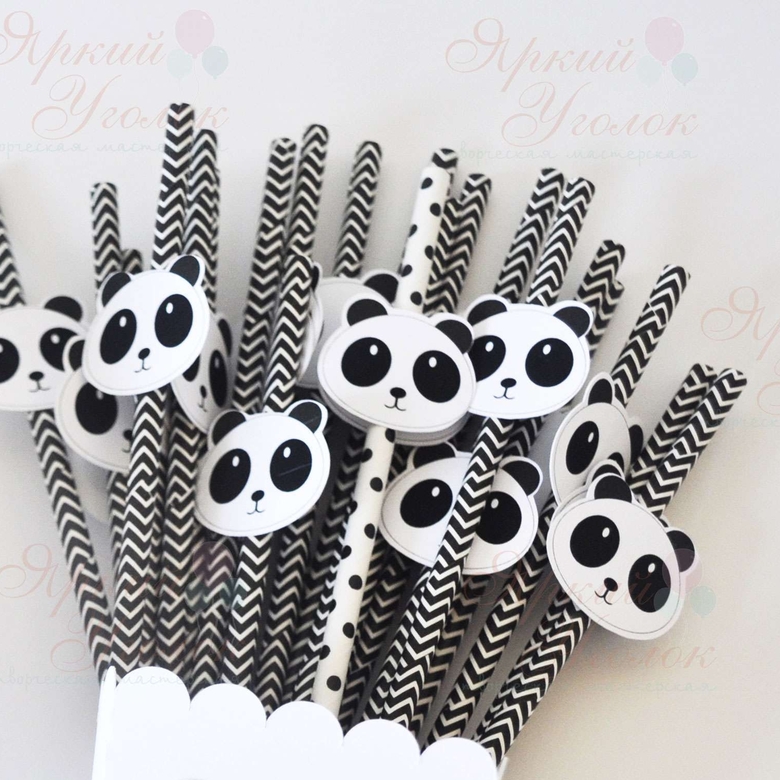 Бумажные трубочки с декором "Панды"