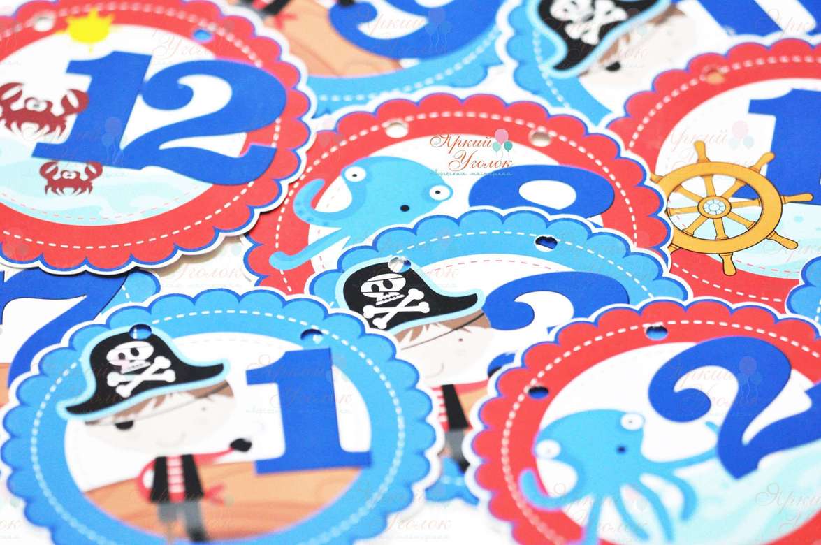 Карточки для гирлянды 12 месяцев "Пираты"