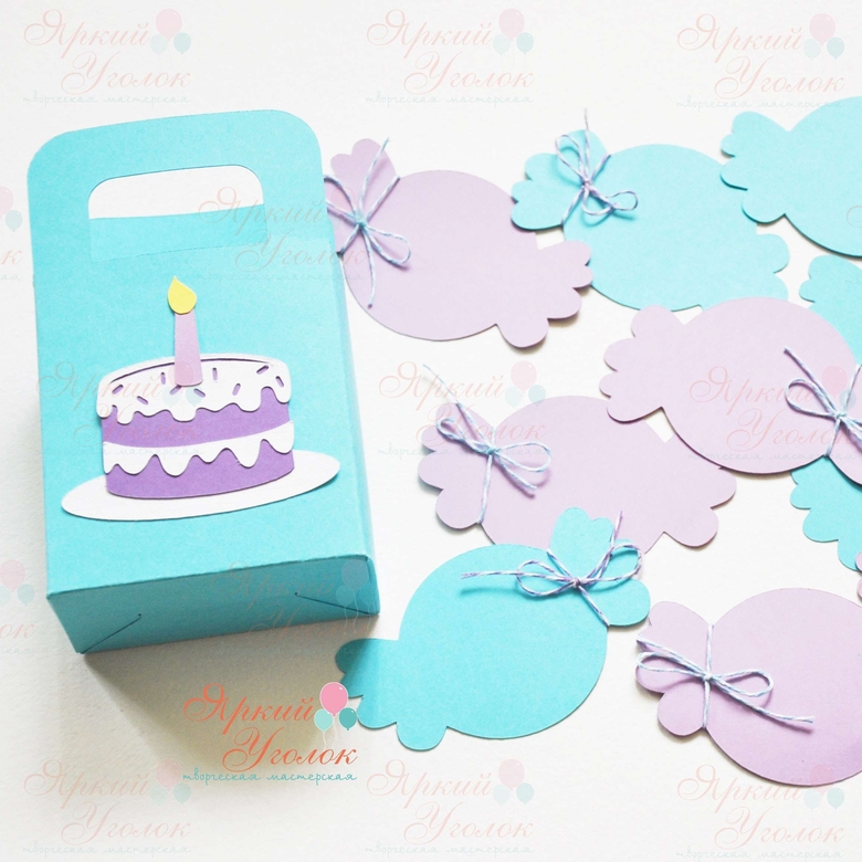 Коробочка с фигурными карточками для пожеланий "Конфетки"