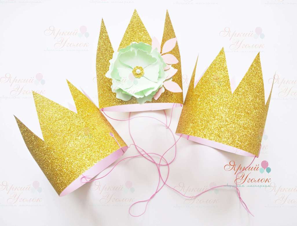 Короны золотые с объемным декором "Цветочки"