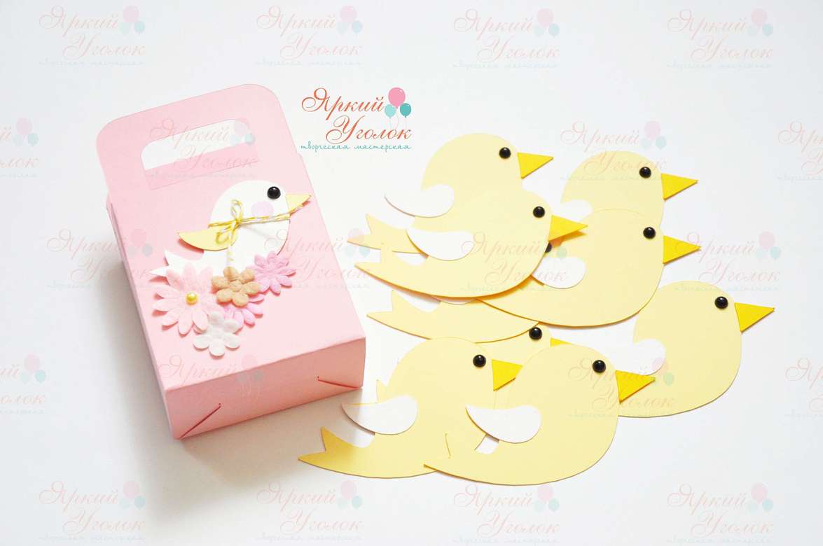 Коробочка с фигурными карточками для пожеланий "Птички"