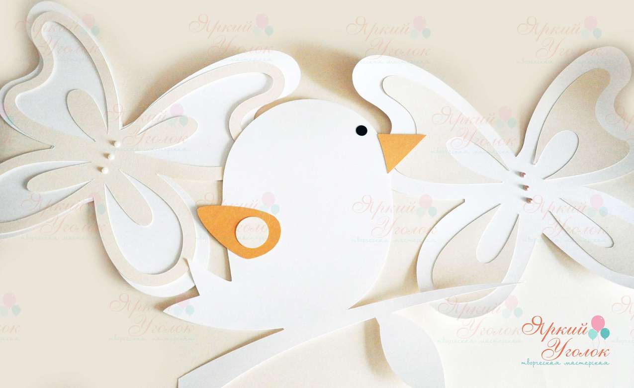 Картинка "Бабочки и птичка" для декора из отдельных элементов