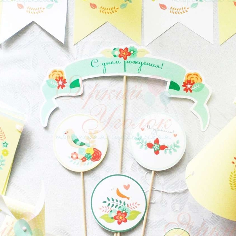 Топпер табличка для торта Птички"