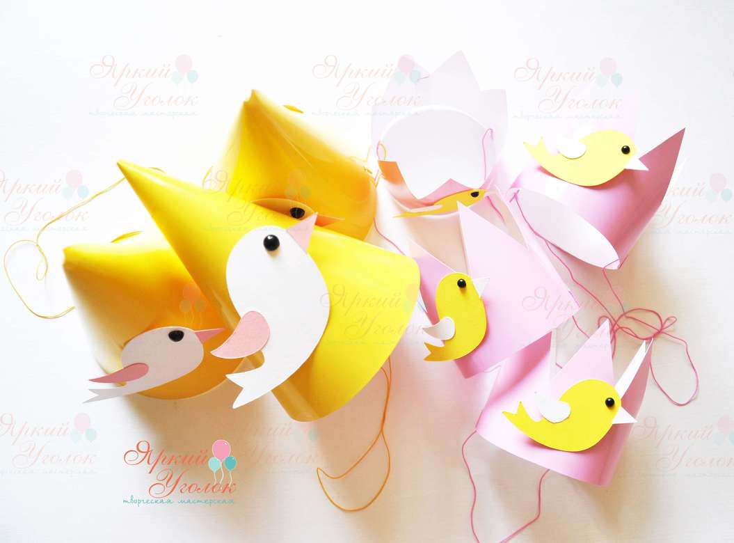 Колпачки и короны с объемным декором "Птички"