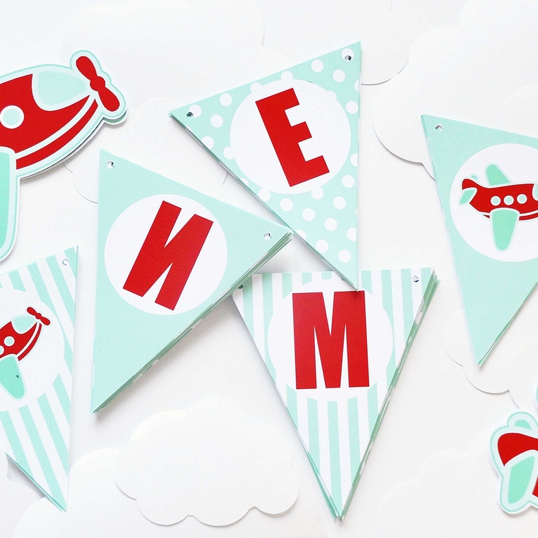 Гирлянда напечатанные флажки "Самолетики"