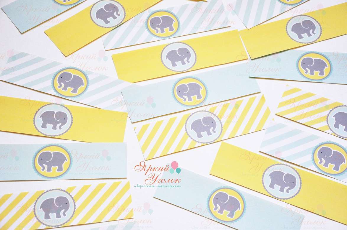 Наклейки на бутылочки "Слоники"