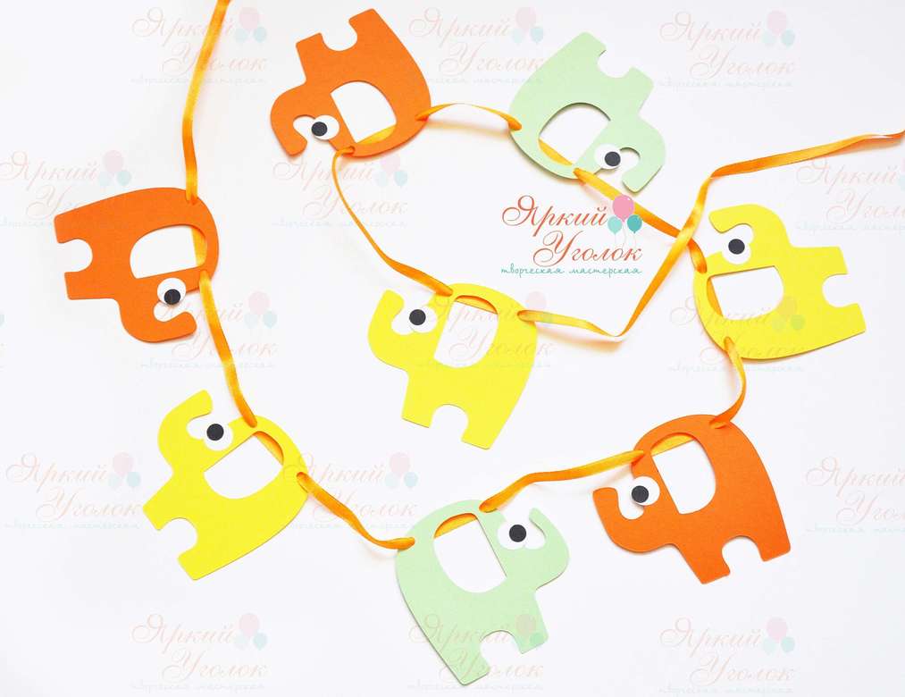 Гирлянда слоники (из отдельных элементов) на ленте