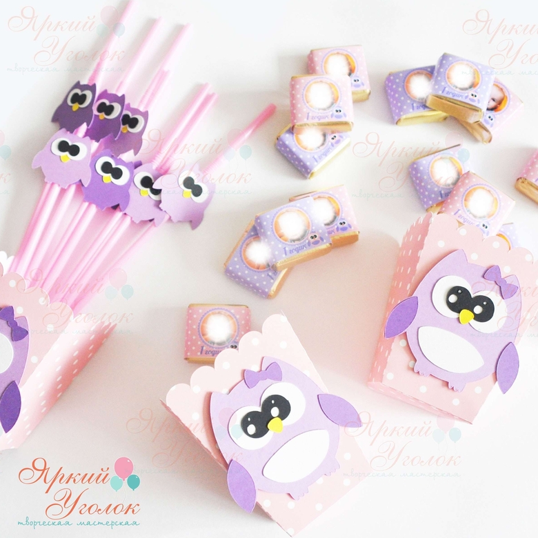 Стаканчики для сладостей или попкорна с объемным декором "Совушки"