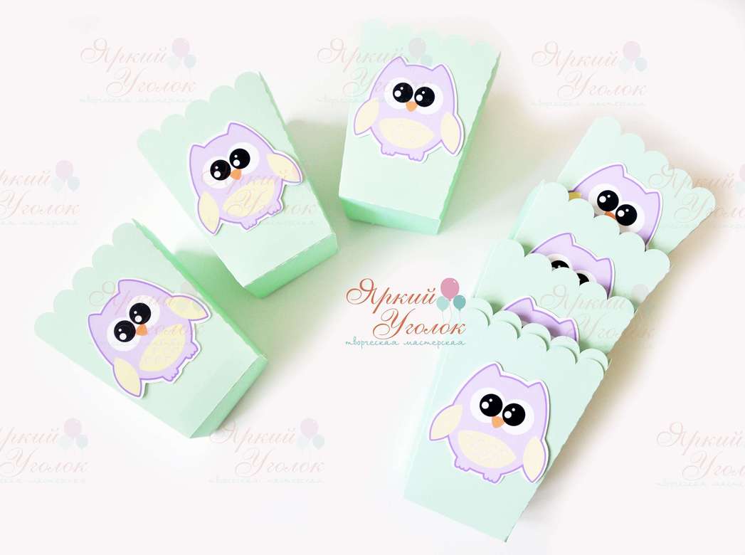 Стаканчики для сладостей или попкорна с напечатанным декором "Совушки"