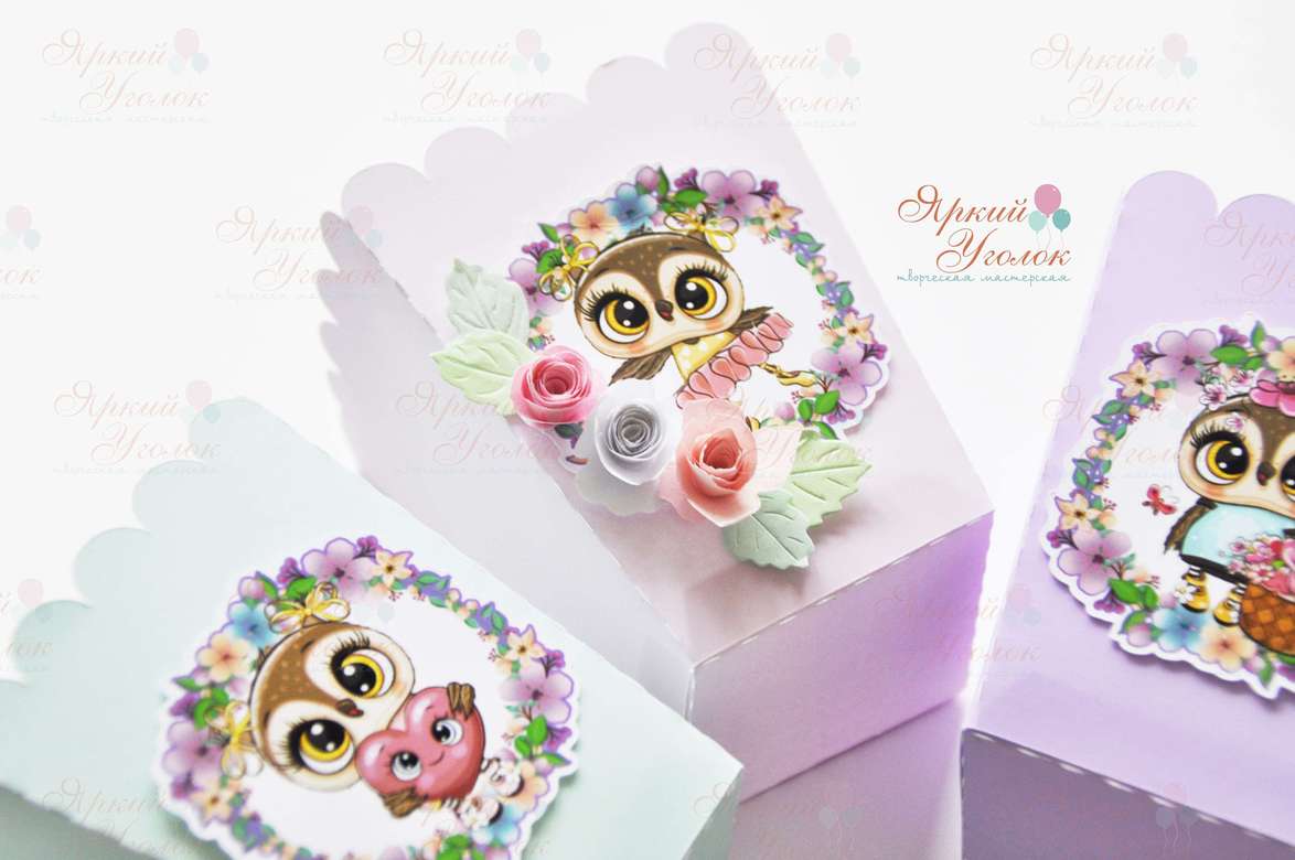 Стаканчики для сладостей или попкорна с напечатанным и объемным декором "Совушки"