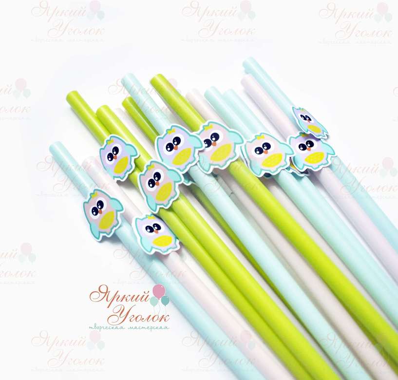 Пластиковые трубочки с декором "Совушки"