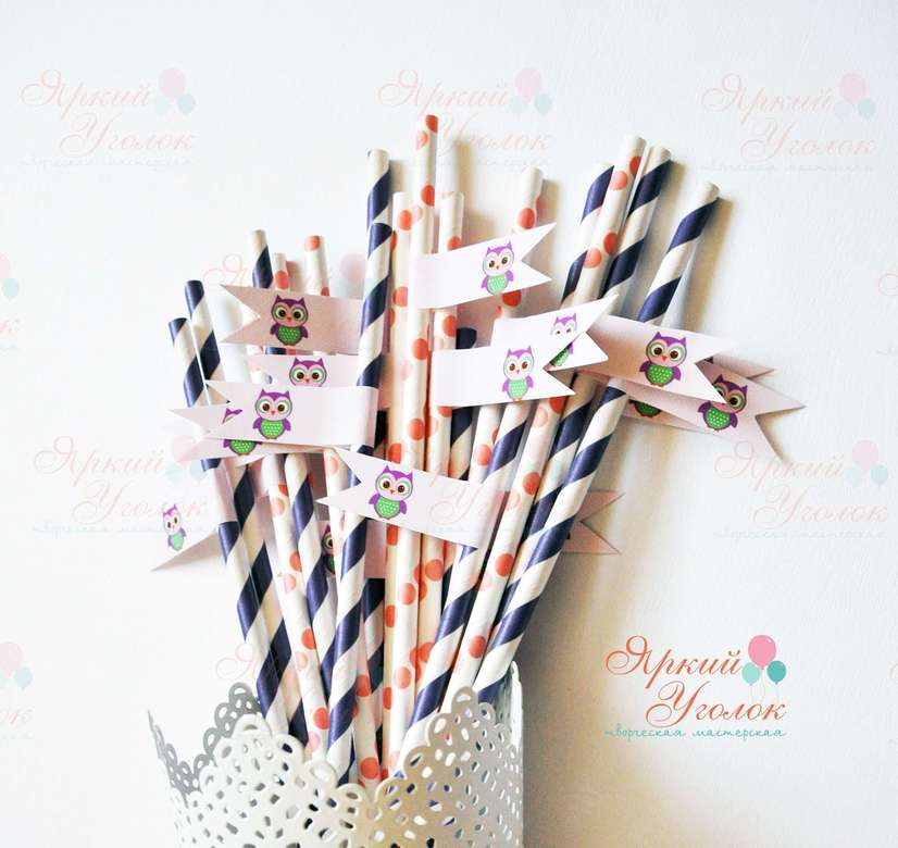 Бумажные трубочки с декором "Совушки"