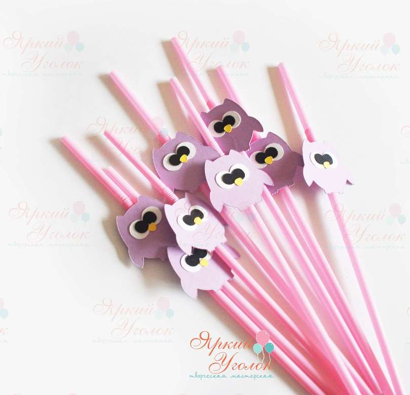 Пластиковые трубочки с декором "Совушки"