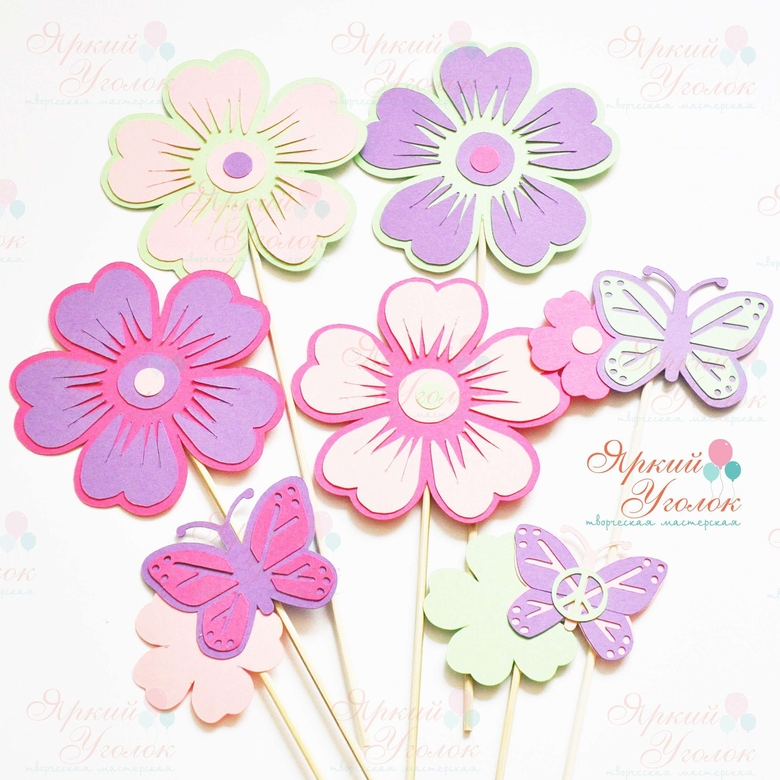 Топперы из отдельных элементов "Цветочки и бабочки"