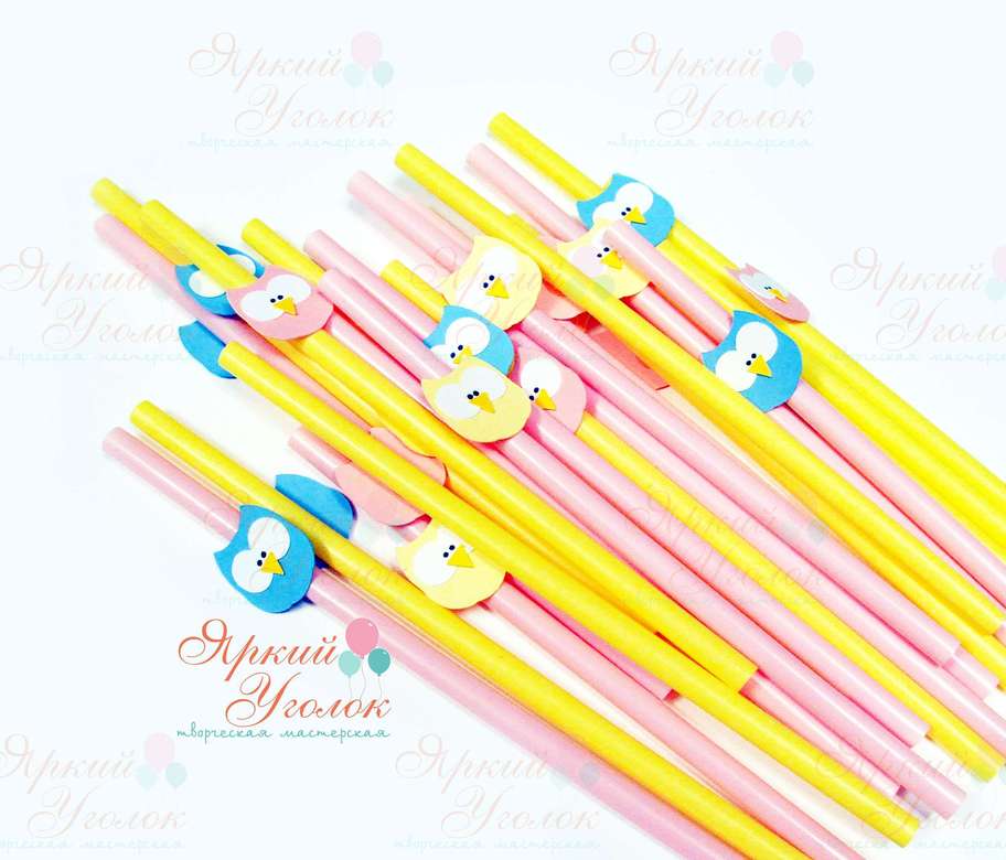 Пластиковые трубочки с декором "Совушки"