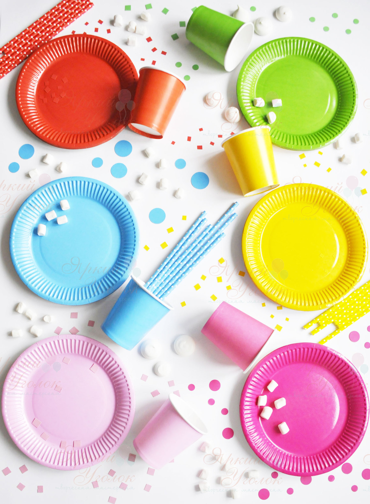 Бумажные тарелки цветные (6 цветов)