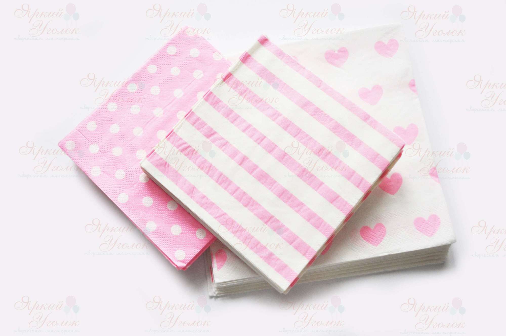 Бумажные салфетки (маленькие) розовые с рисунком - полоска
