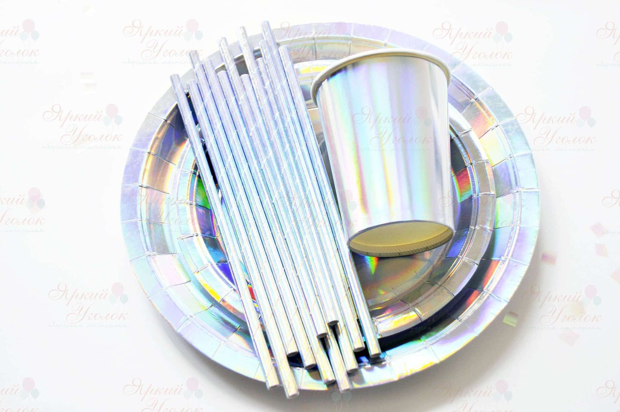 Бумажные стаканчики серебро голография