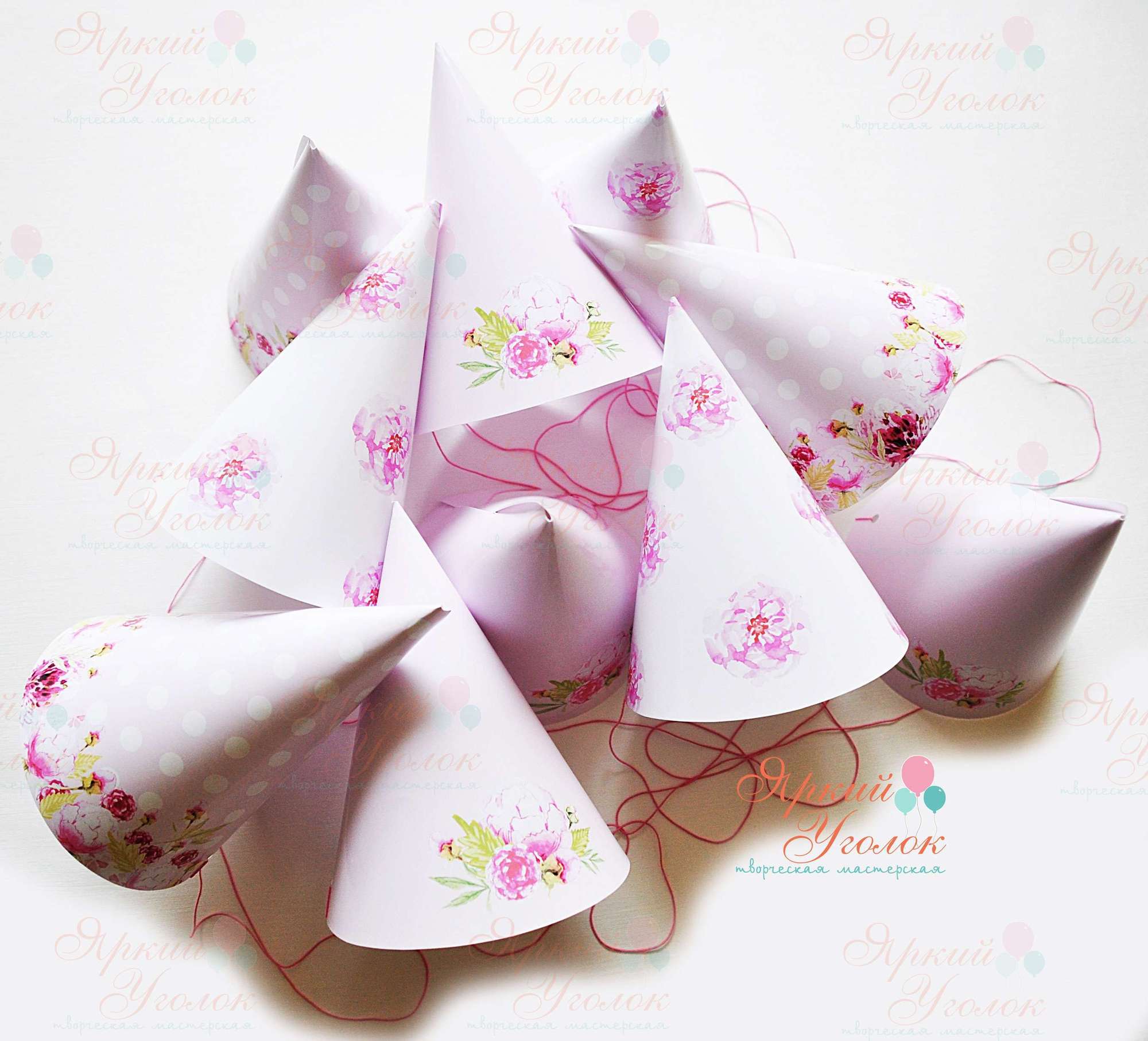 Колпачки и короны с напечатанными картинками "Пионы"