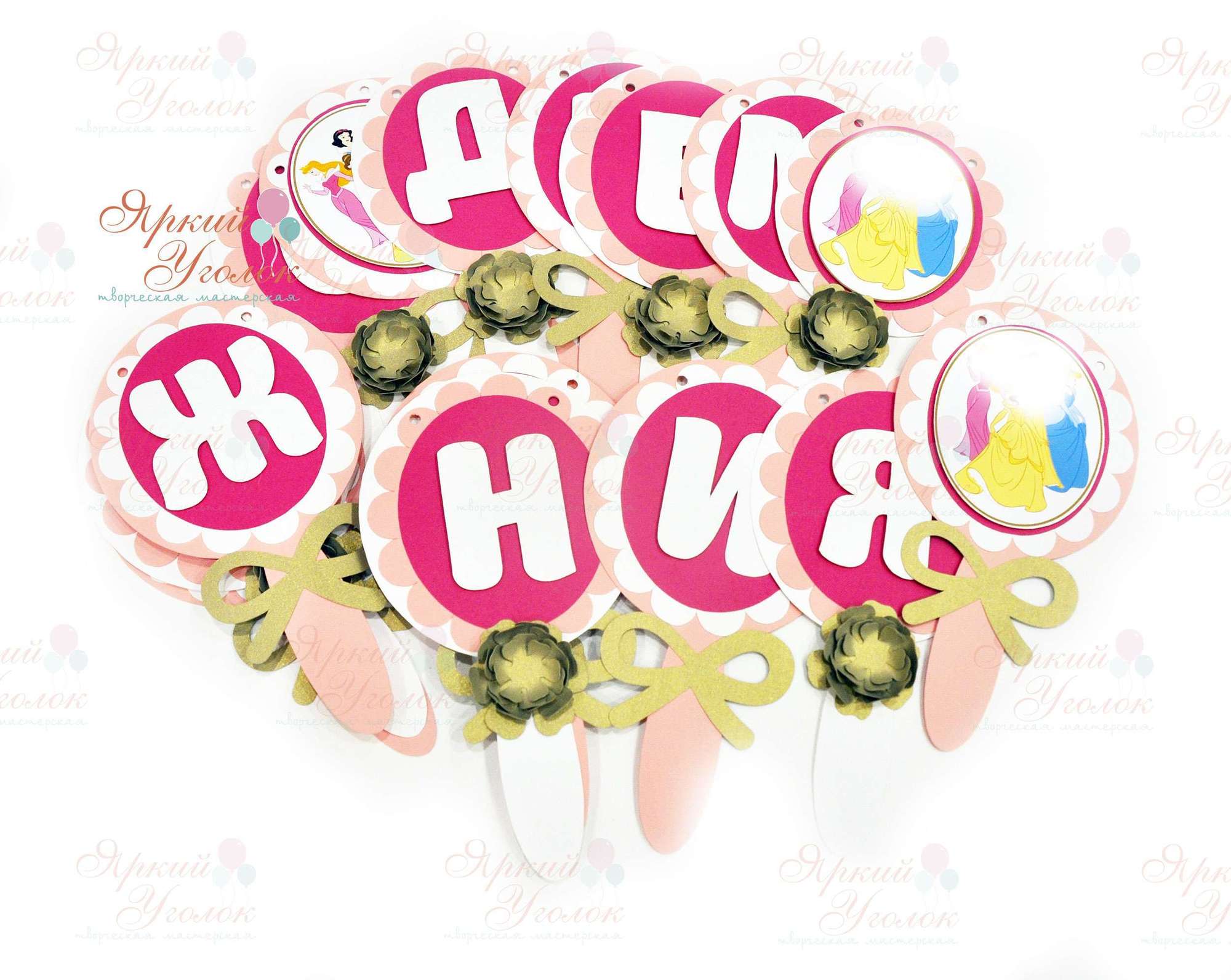 Гирлянда зеркала многослойная с декором "Цветы и бантики"