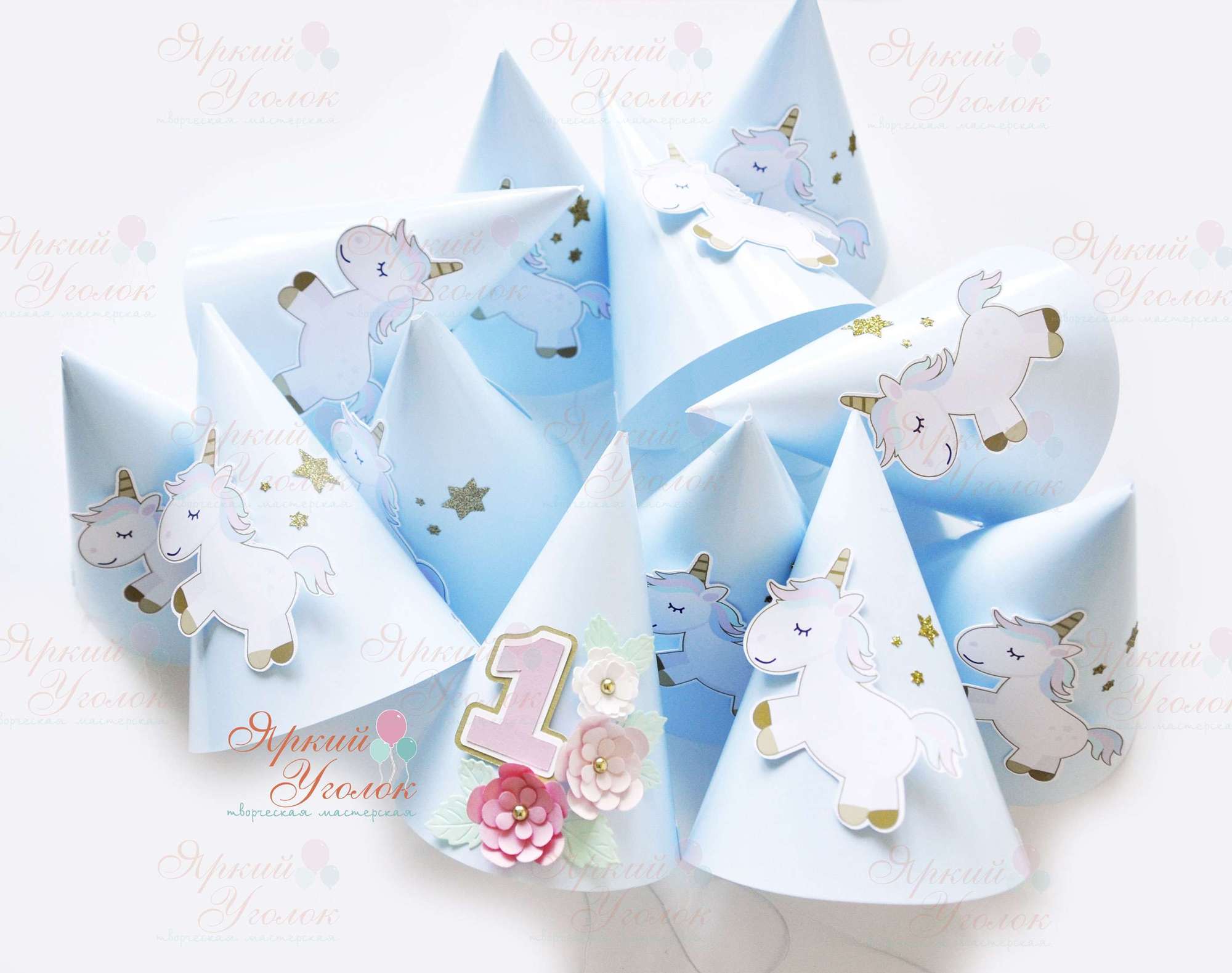 Колпачки со сложным и простым декором - с объемными цветами "Цветочки и единороги"