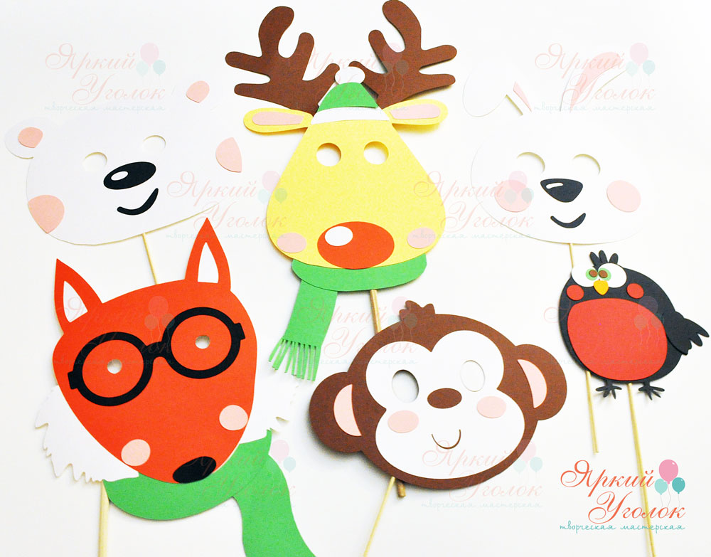 Маски новогодние - животные (из отдельных элементов)