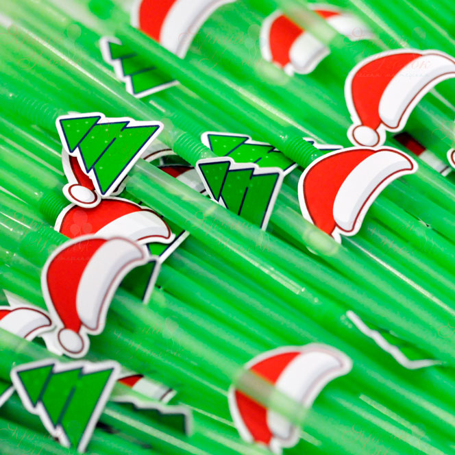 Пластиковые трубочки с Новогодним декором