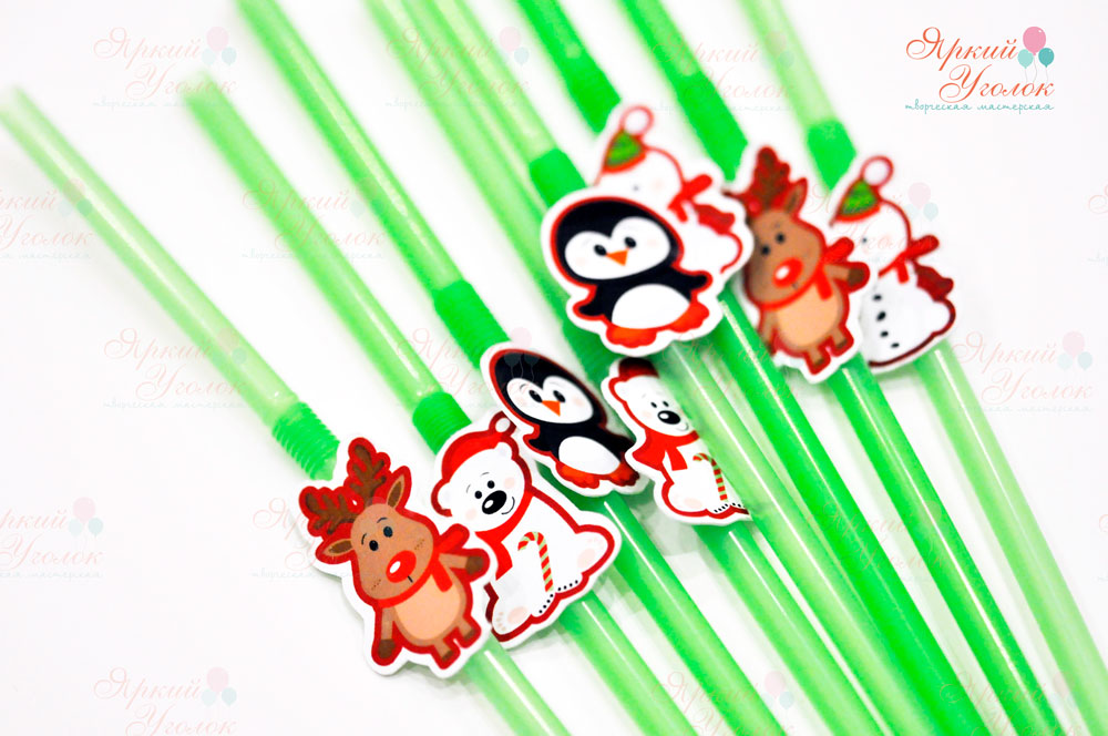 Пластиковые трубочки с Новогодним декором