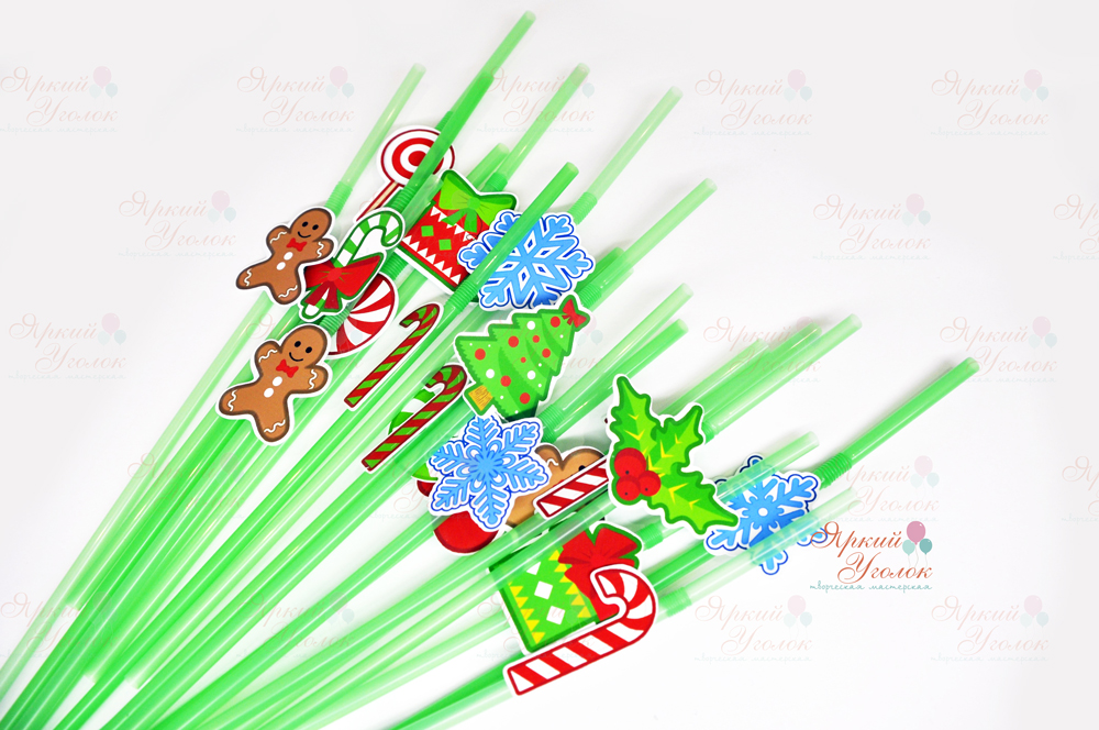 Пластиковые трубочки с Новогодним декором