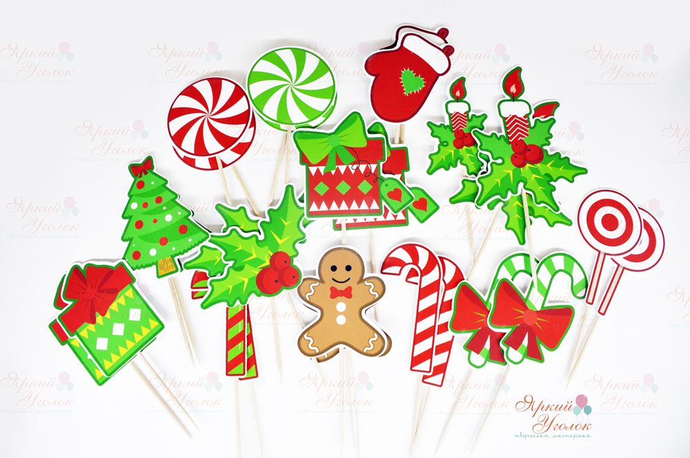 Топперы мини напечатанные "Новогодние яркие картинки"