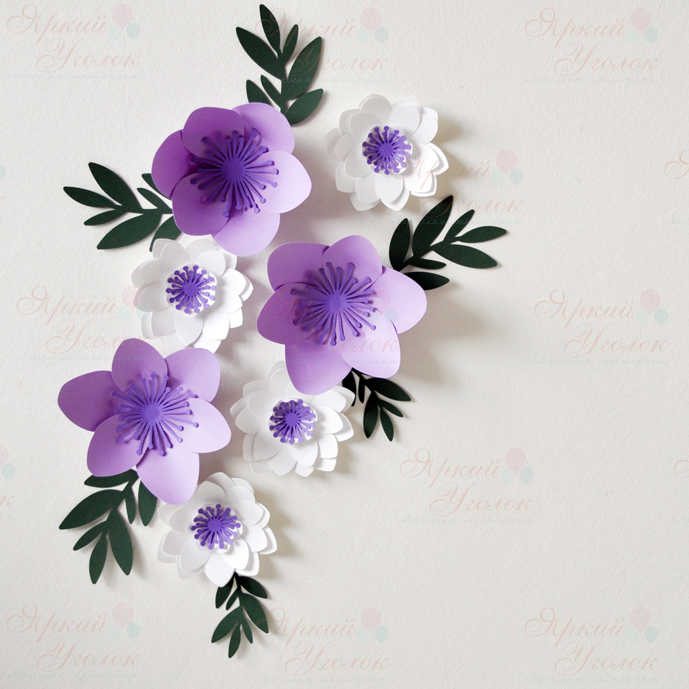 Объемные цветы - мини сет 7 цветов с веточками