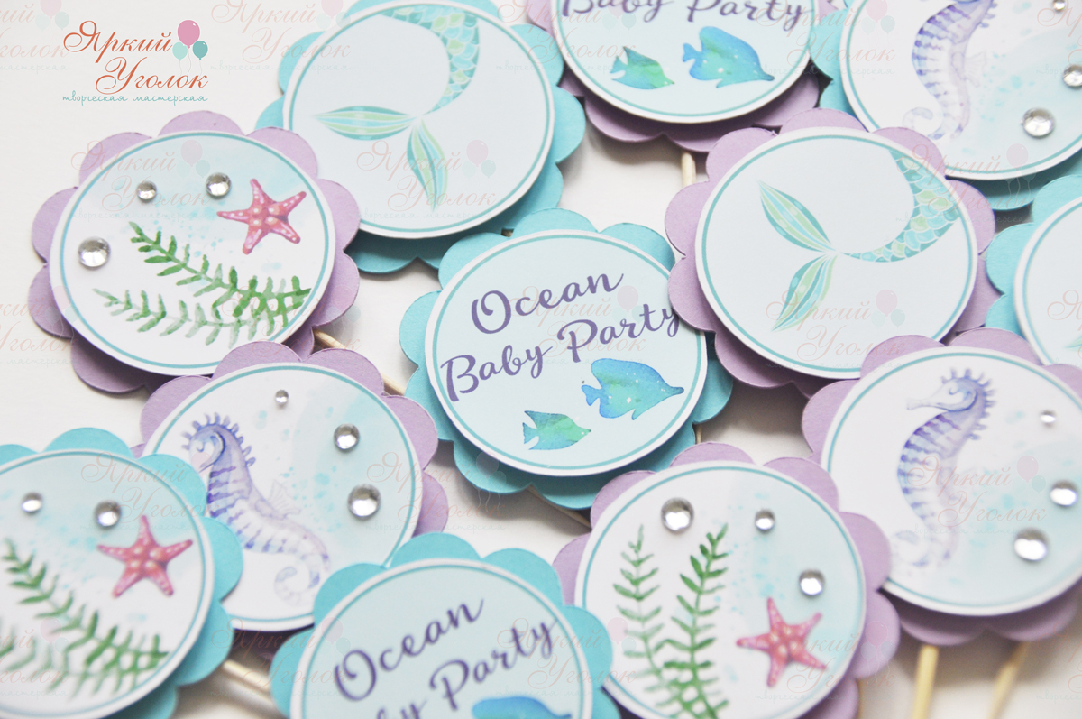 Топперы маленькие многослойные "Русалочка" со стразами