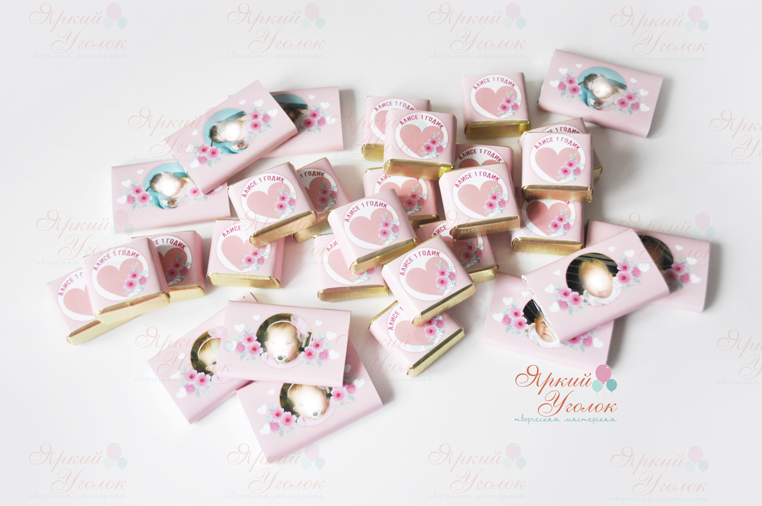 Обертки на конфетки и шоколадки "Сердечко с цветами"