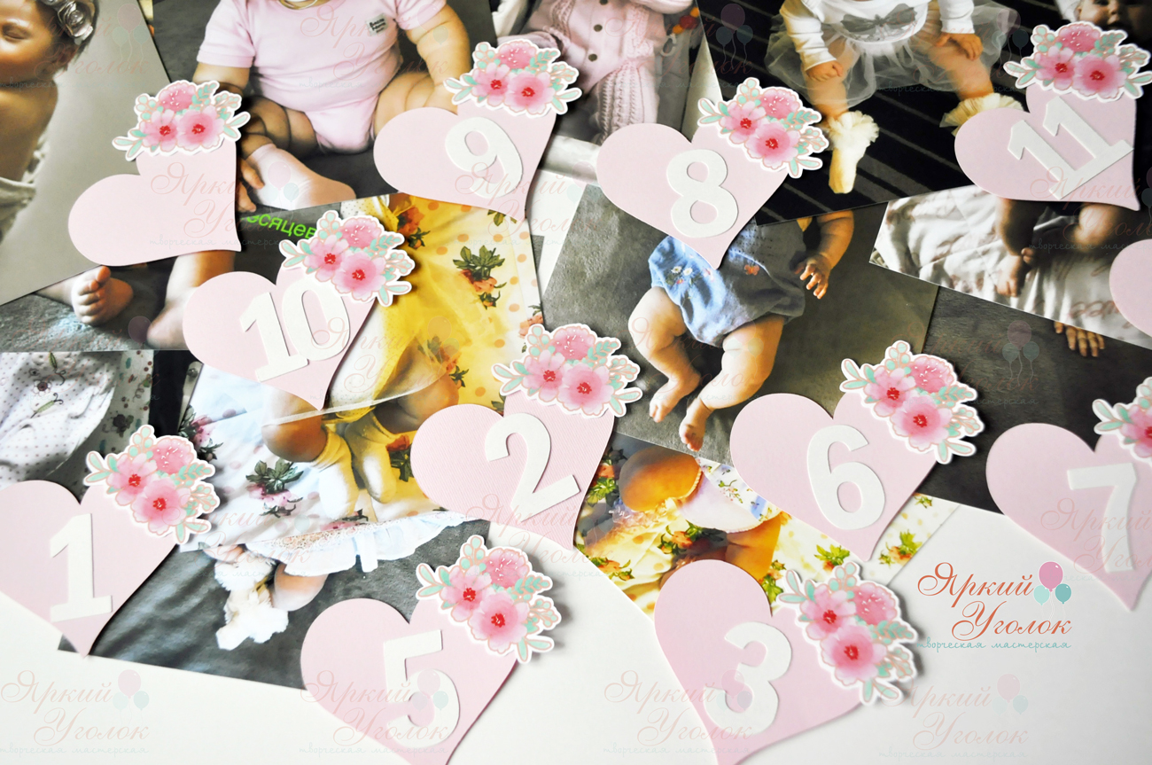 Фотогирлянда прямоугольная "Сердечки" с объемными номерами