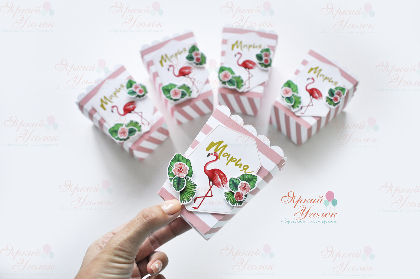 Стаканчики для сладостей или попкорна с напечатанным декором "Фламинго"