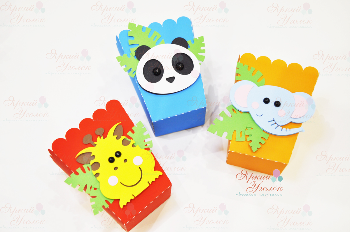 Стаканчики для сладостей или попкорна со сложным объемным декором "Зоопарк" цветные