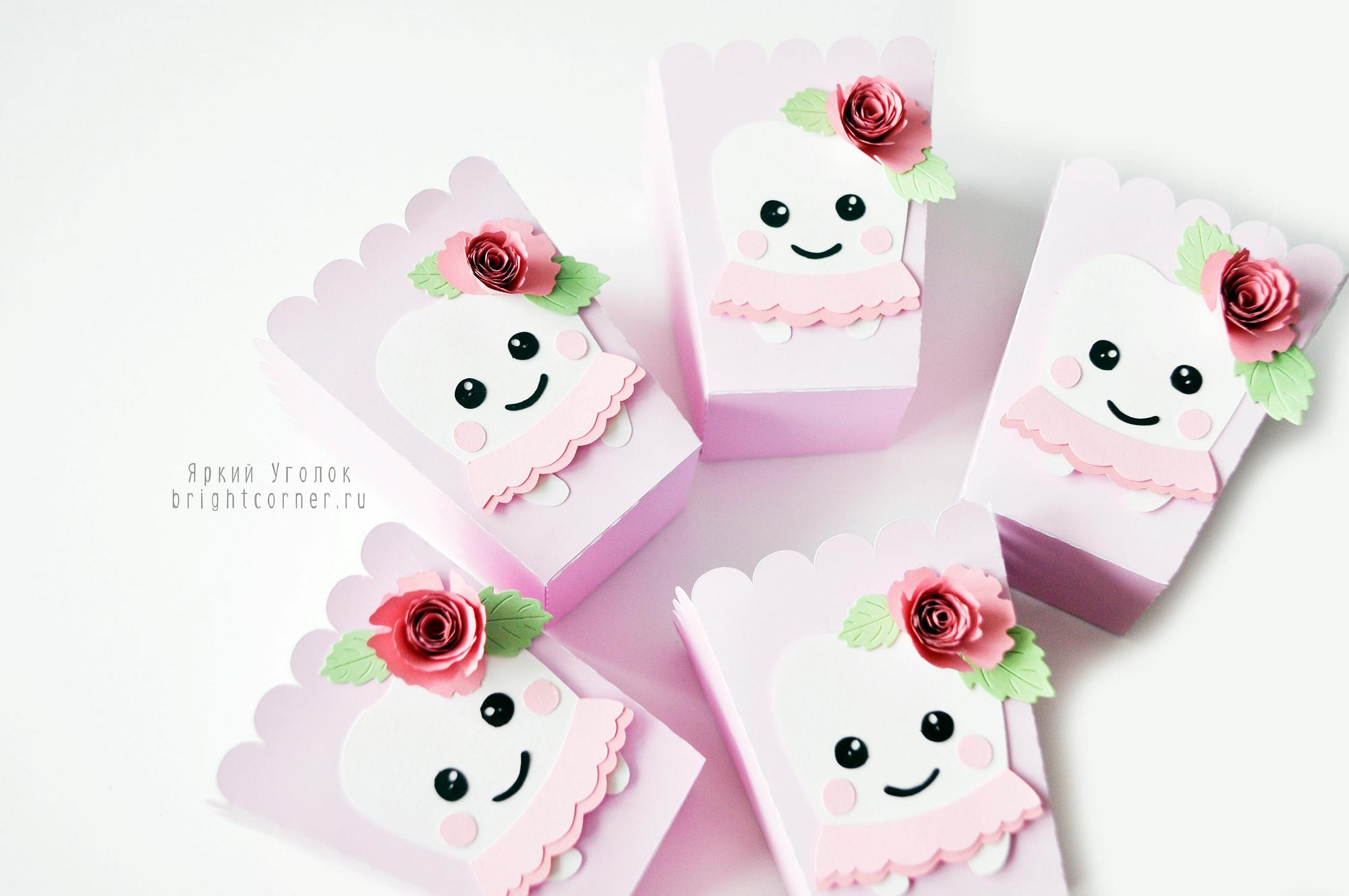 Стаканчики для сладостей или попкорна с декором "Зубик с цветком"