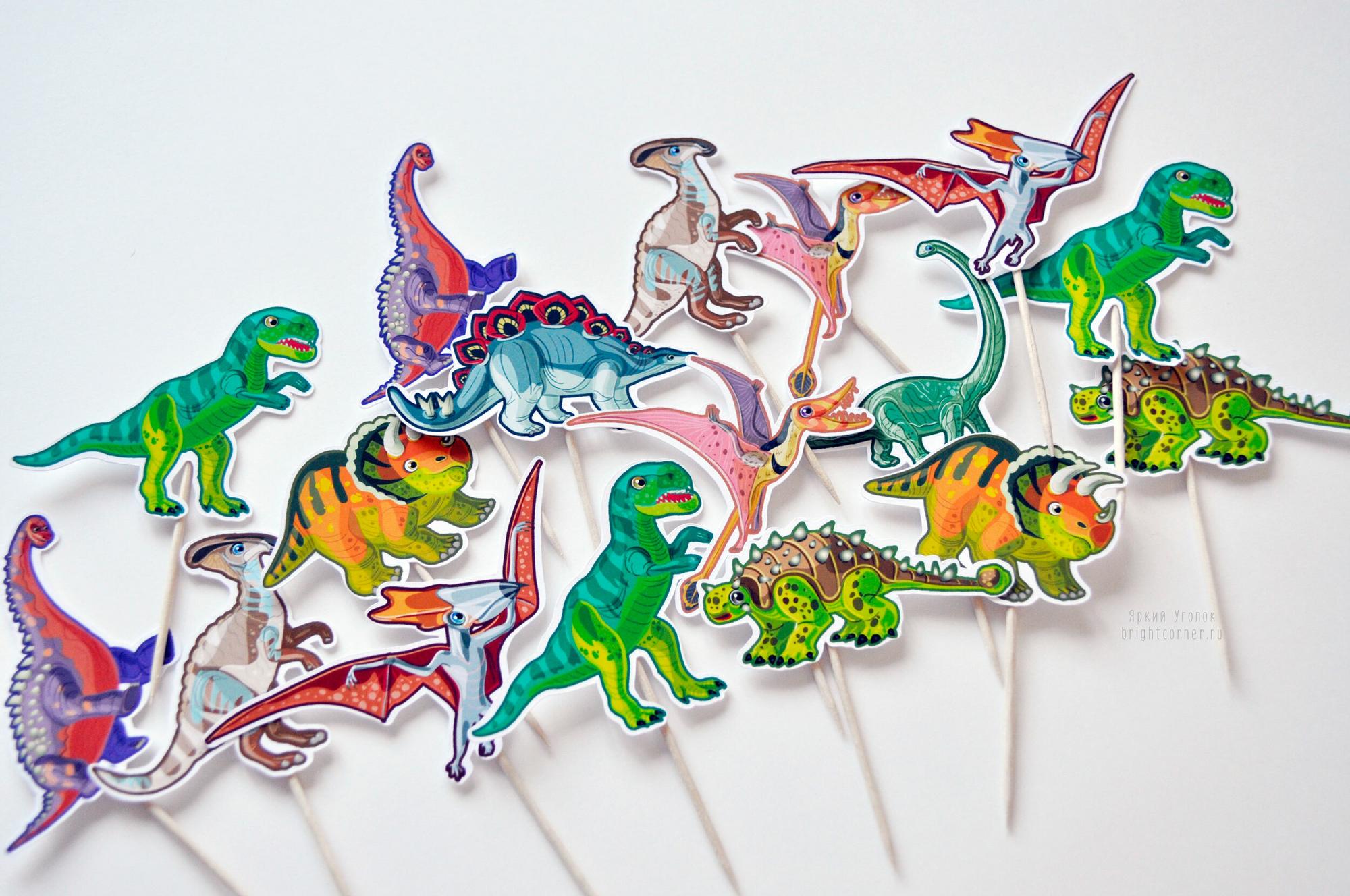 Топперы  напечатанные "Оранжевые динозаврики"