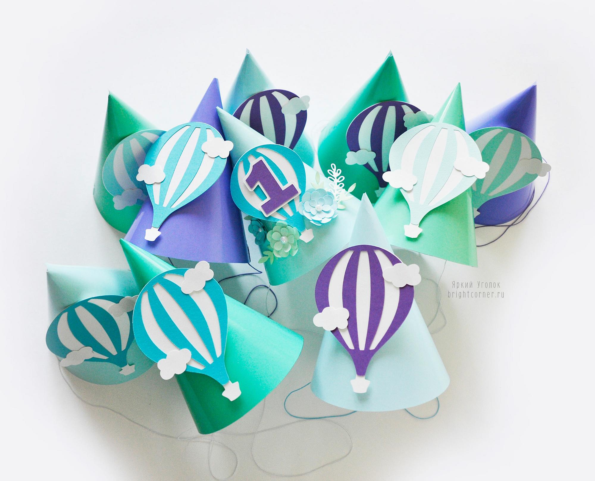 Колпачки и короны с объемным декором "Птички и воздушные шары"