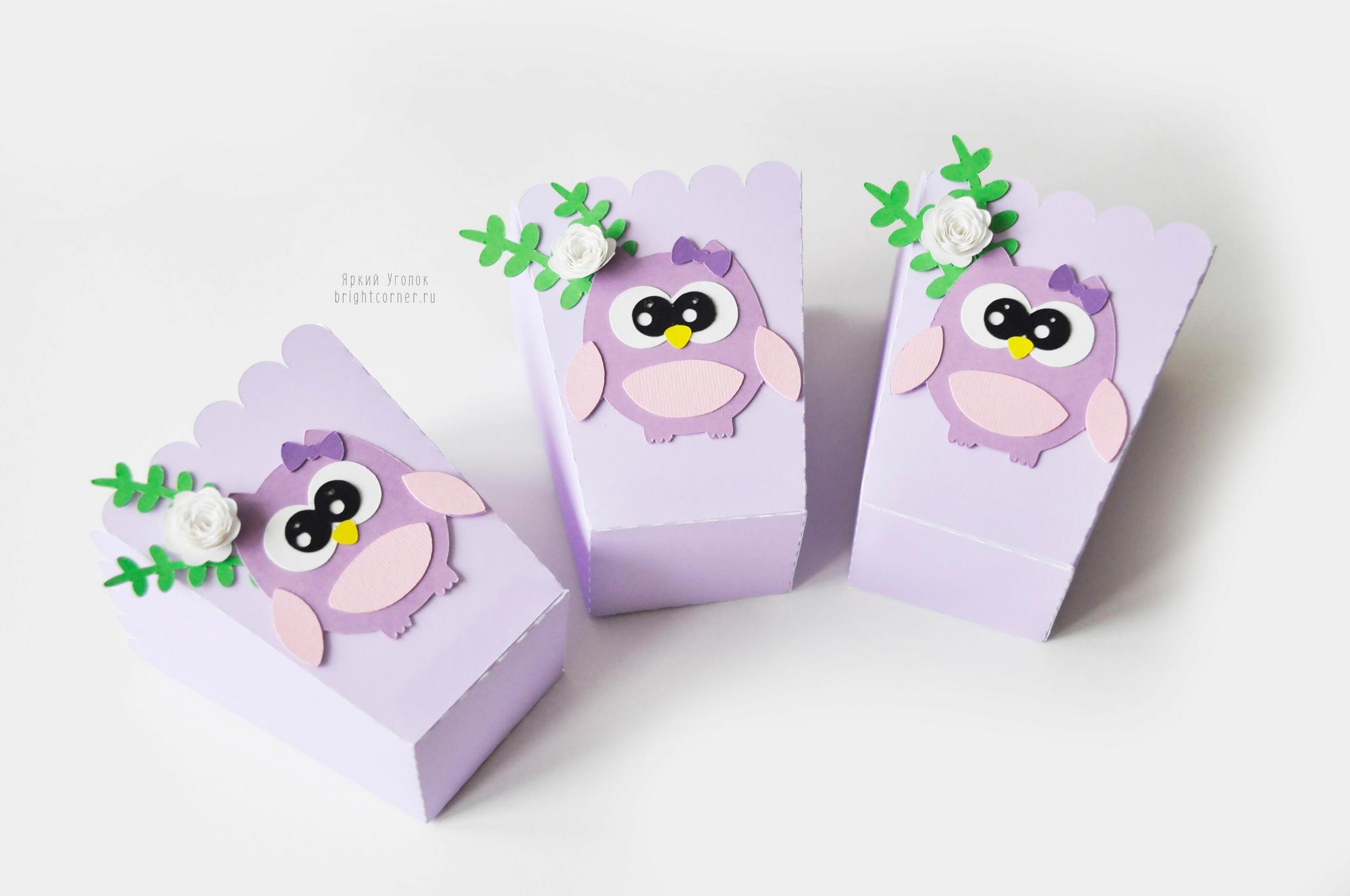 Стаканчики для сладостей или попкорна с объемным декором "Совушки с цветами"