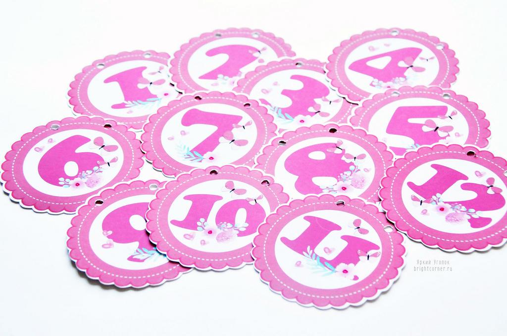 Карточки для гирлянды 12 месяцев "Цветы"