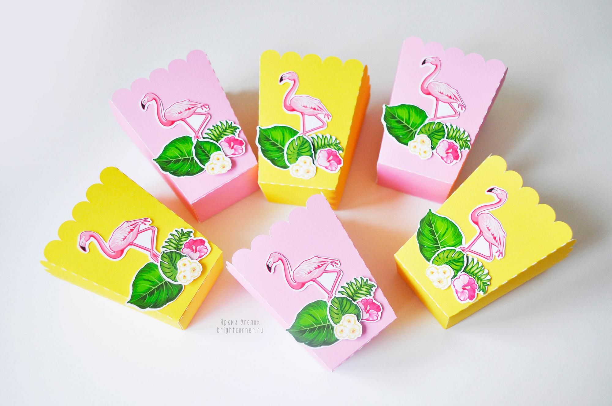 Стаканчики для сладостей или попкорна с напечатанным декором "Фламинго"