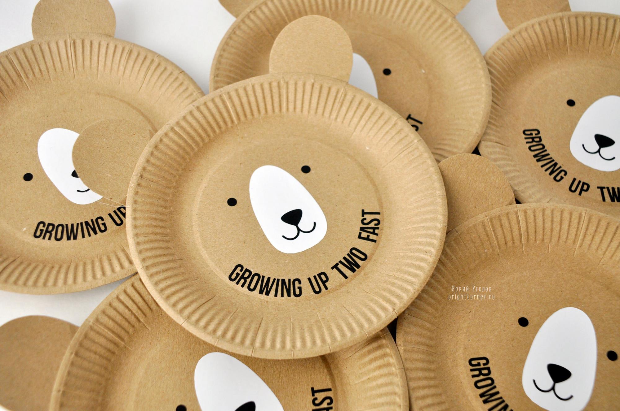 Бумажные краыт тарелки "Мишки" с надписью