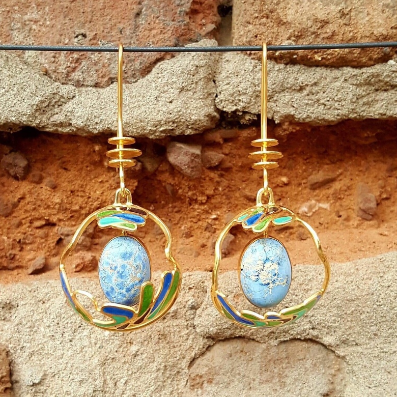 СЕРЬГИ "ВИТРАЖАЯ ГОЛУБАЯ БИРЮЗА"