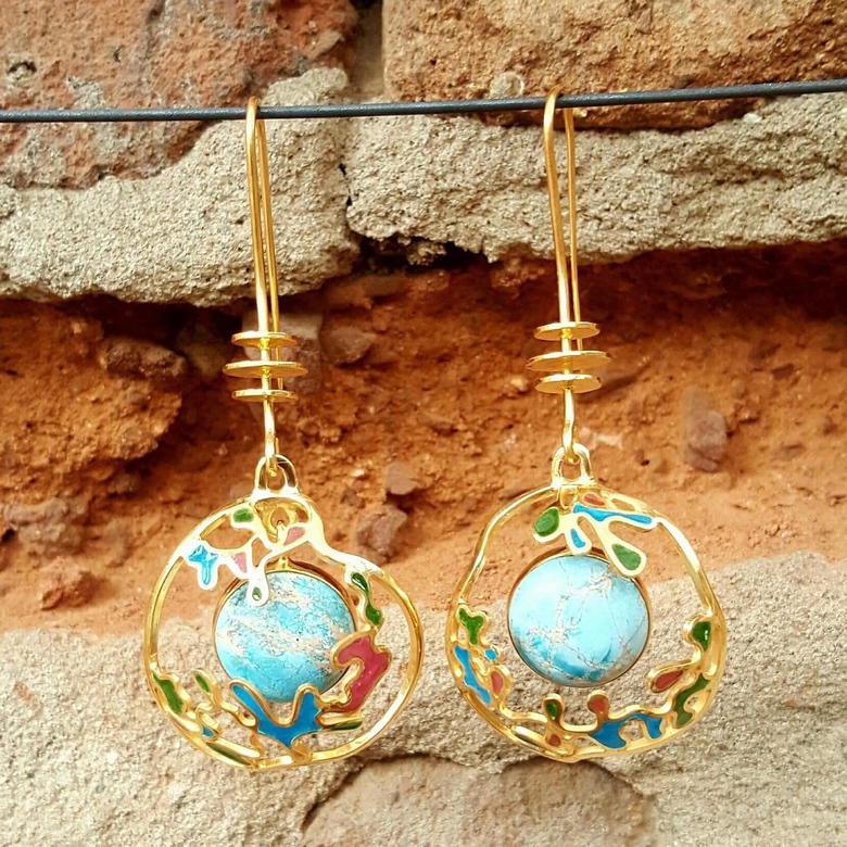 СЕРЬГИ "ВИТРАЖАЯ БИРЮЗА"